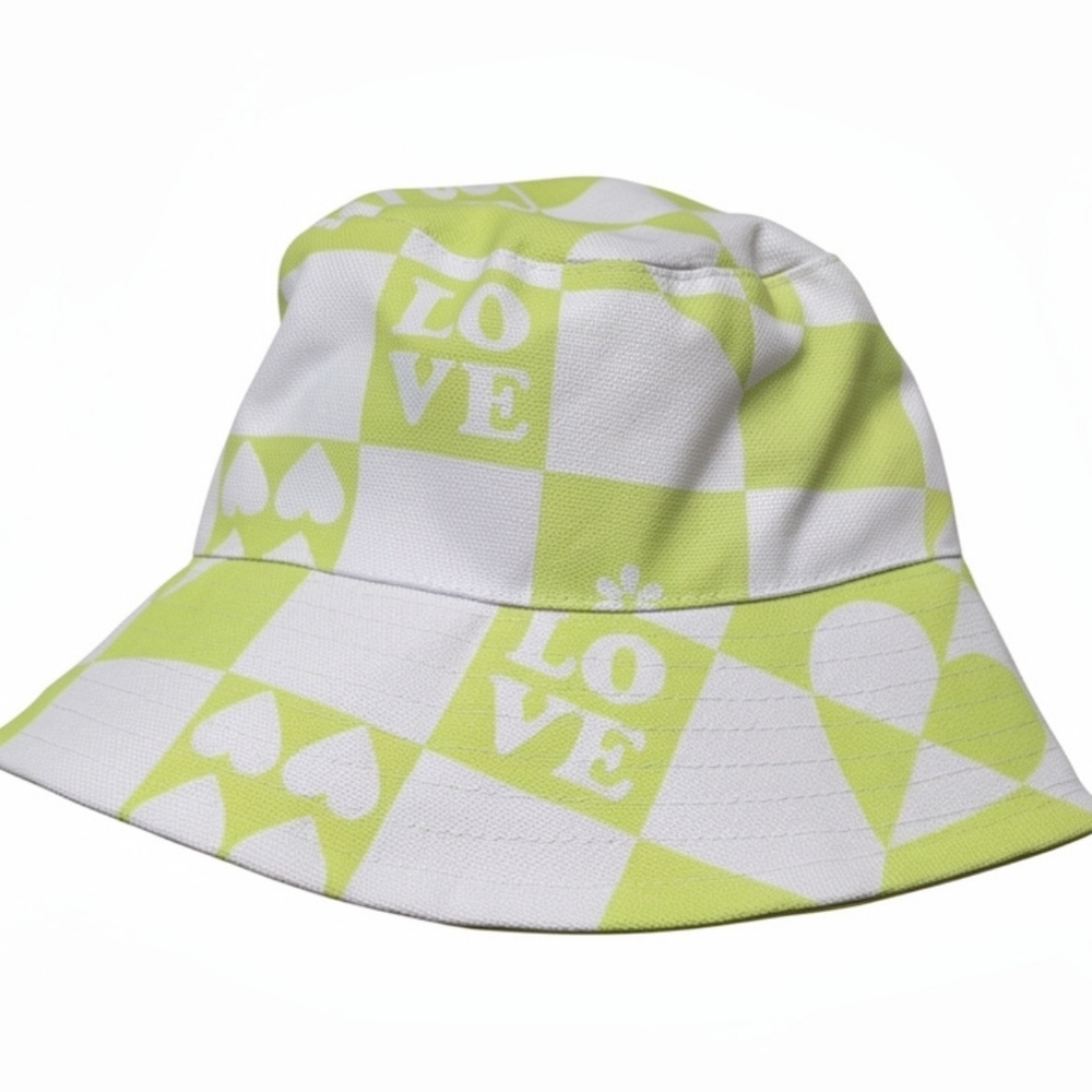 Bucket Hat. Lime And White Pattern OS